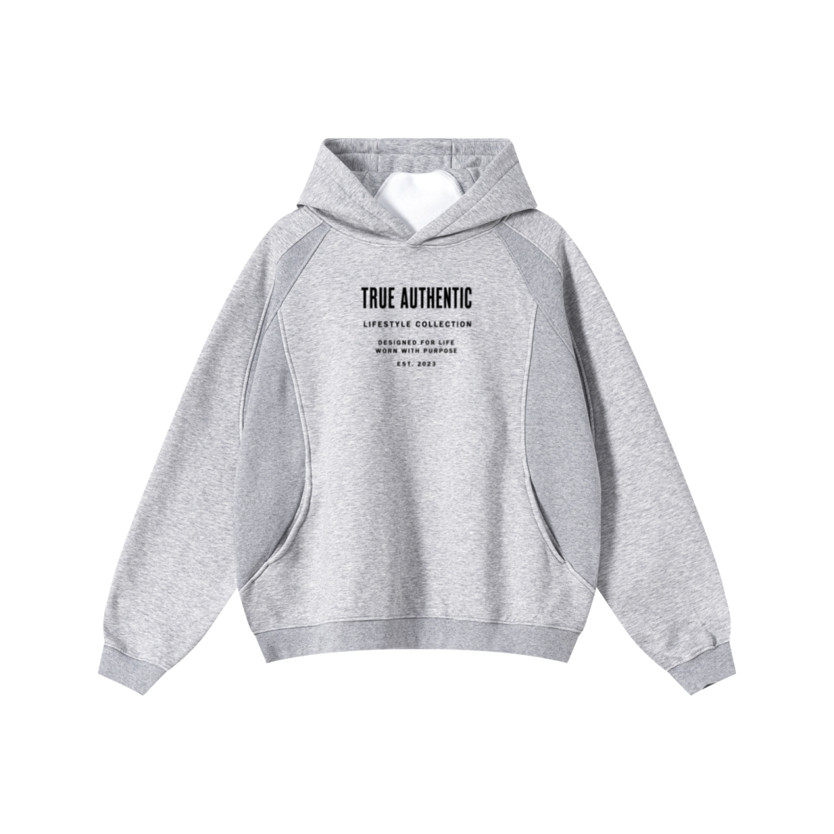 340GSM Men’s Trendy Fleece Structured Panel Hoodie Heathered Grey