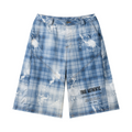 200GSM Tencel Twill Plaid Print Cropped Pants Blue