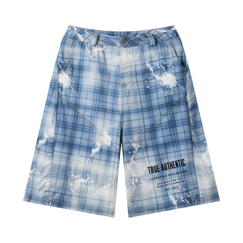 200GSM Tencel Twill Plaid Print Cropped Pants Blue