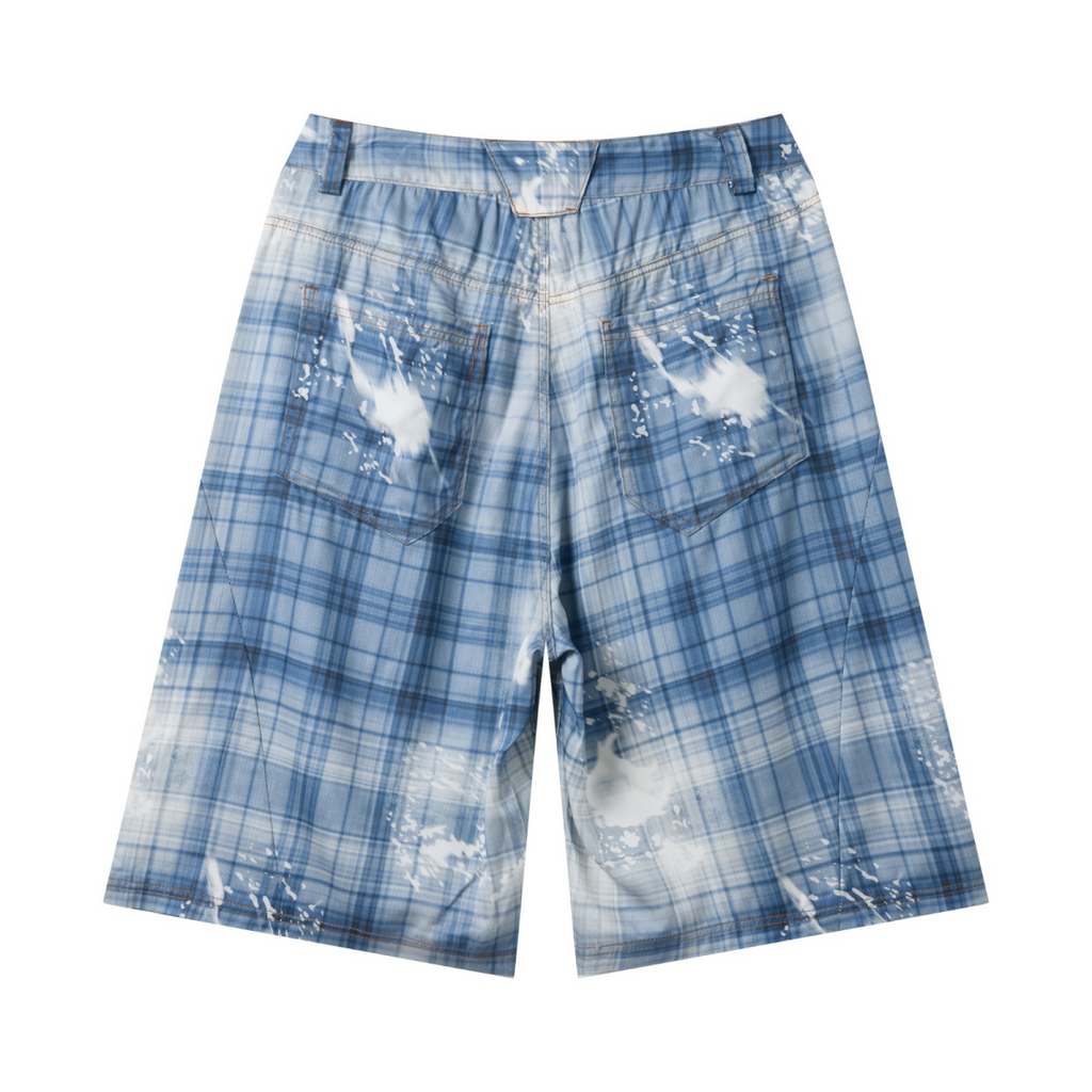 200GSM Tencel Twill Plaid Print Cropped Pants Blue
