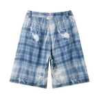 200GSM Tencel Twill Plaid Print Cropped Pants Blue