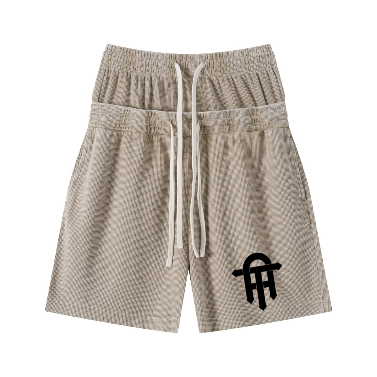 235GSM West Coast Relaxed Fit Waffle Knit Snow-Wash Distressed Shorts Ground Beige