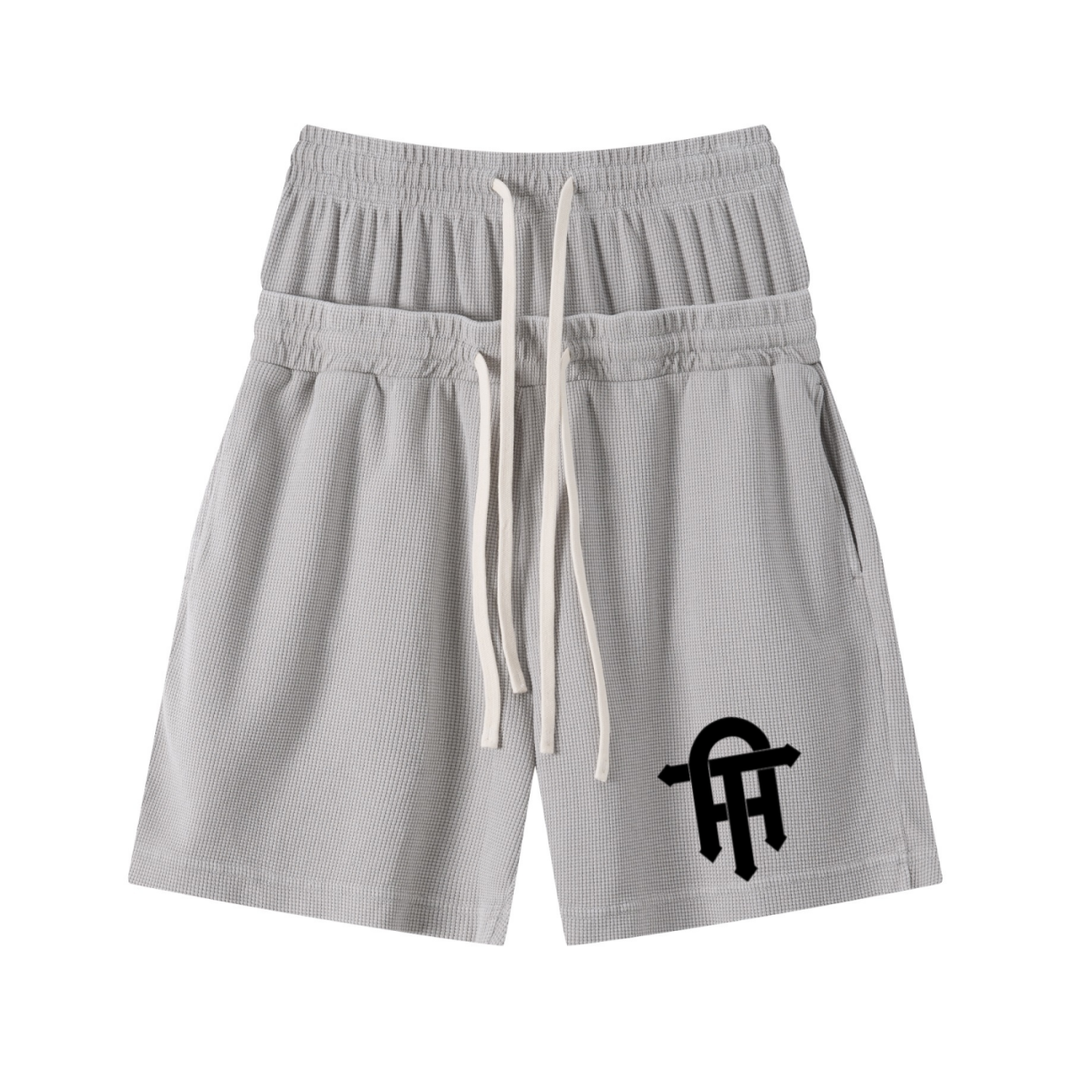 235GSM West Coast Relaxed Fit Waffle Knit Snow-Wash Distressed Shorts Washed Heather Gray