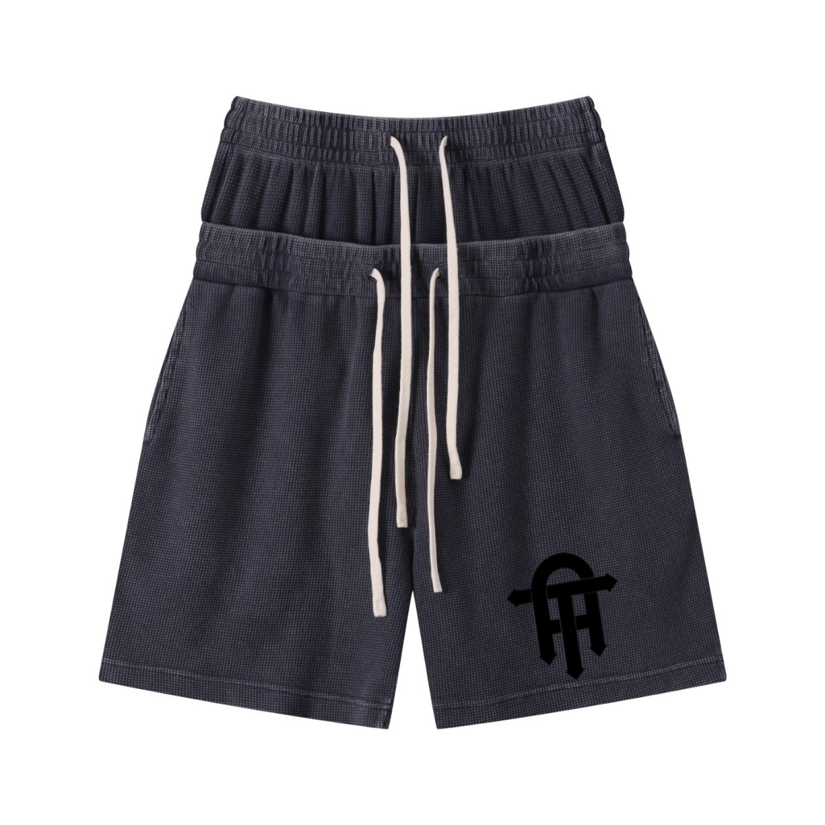 235GSM West Coast Relaxed Fit Waffle Knit Snow-Wash Distressed Shorts Washed Iron Gray