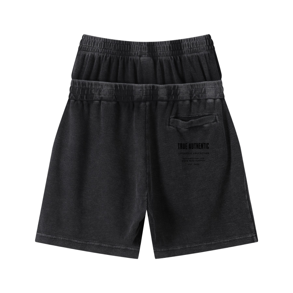 235GSM West Coast Relaxed Fit Waffle Knit Snow-Wash Distressed Shorts Black