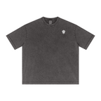 285GSM Unisex Distressed Snow-Wash Batik Plain Fabric T-shirt Dark gray