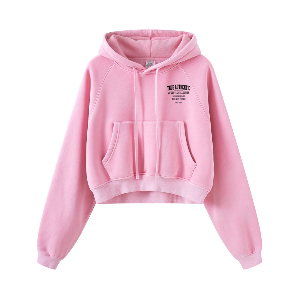 400GSM Women’s Retro-Wash Raglan Cropped Hoodie Rose pink