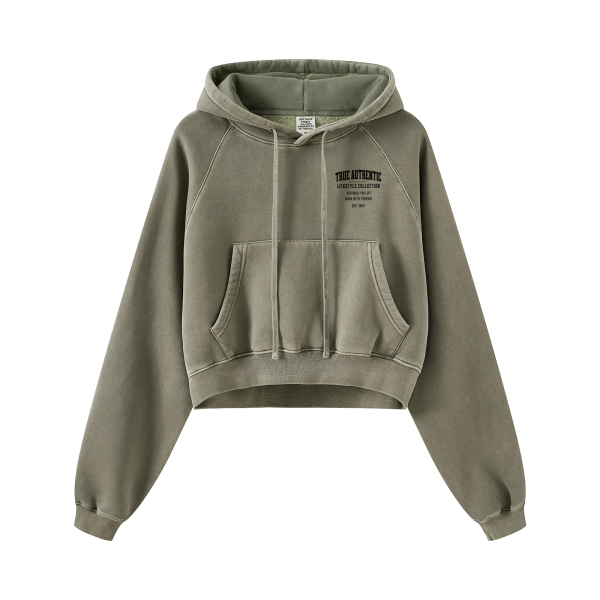 400GSM Women’s Retro-Wash Raglan Cropped Hoodie Gray Green