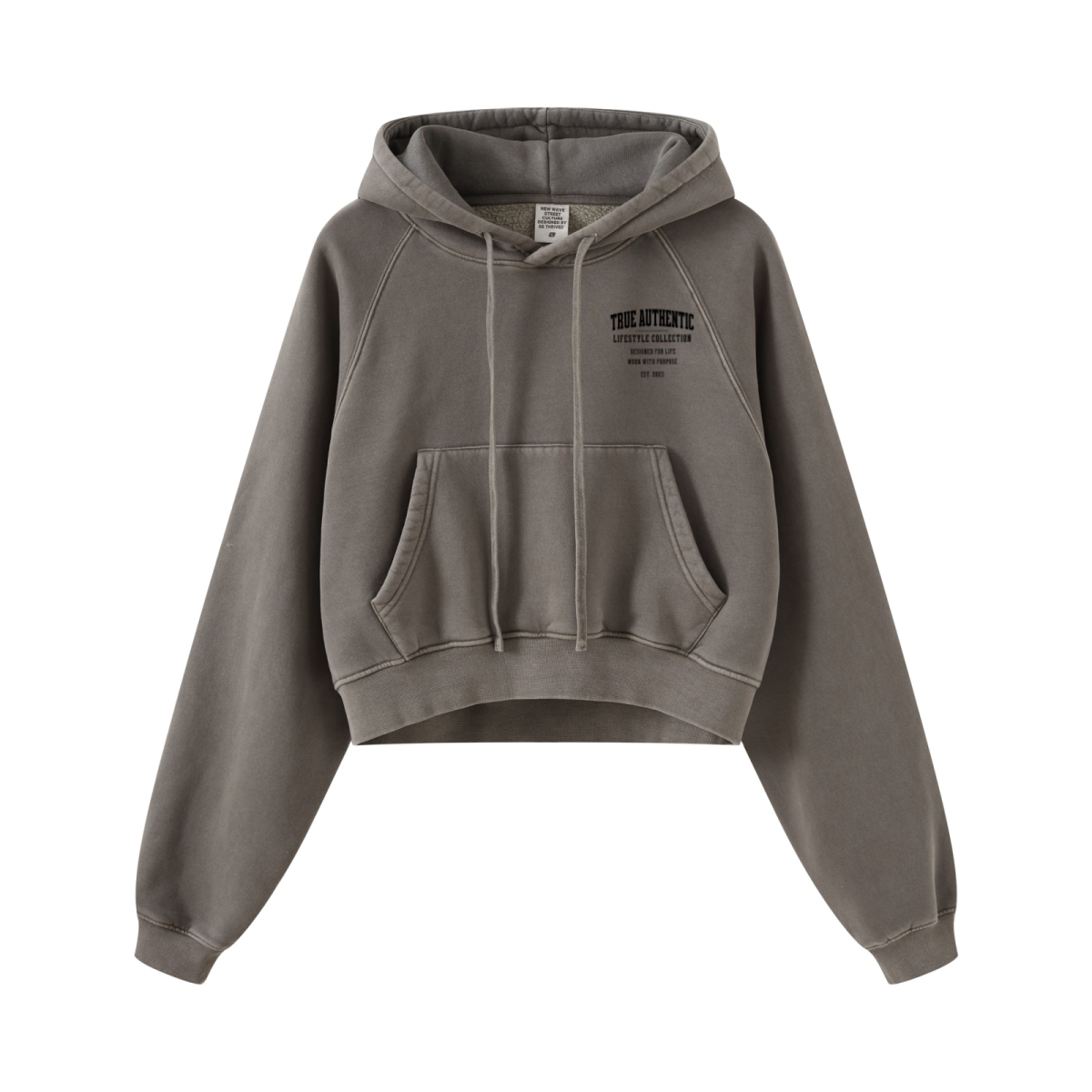 400GSM Women’s Retro-Wash Raglan Cropped Hoodie   Coffee