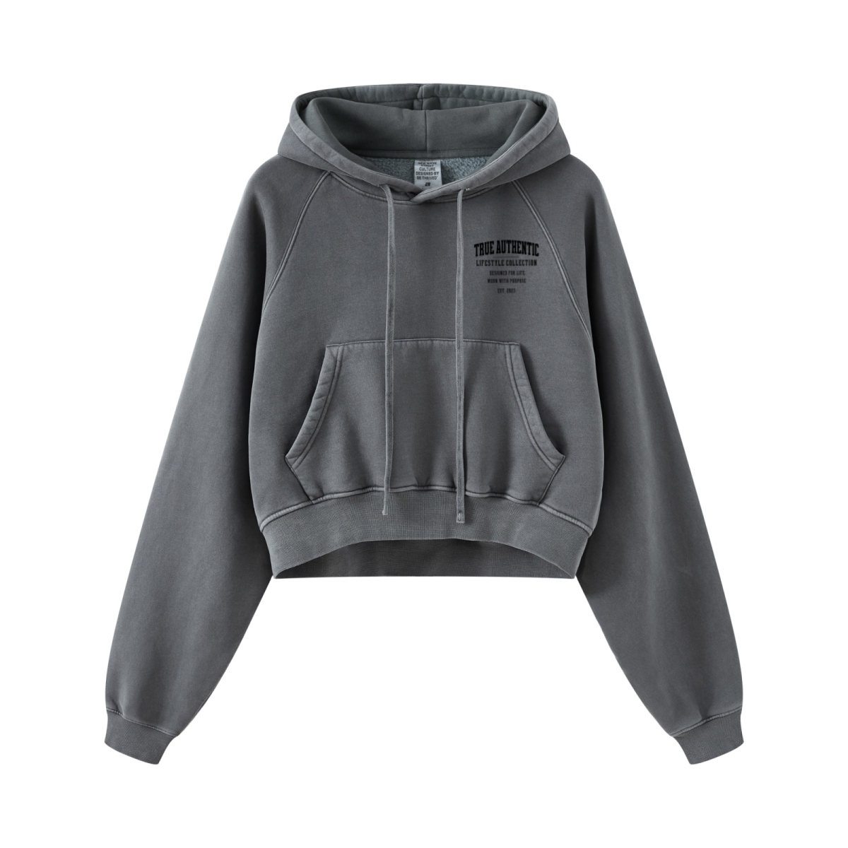 400GSM Women’s Retro-Wash Raglan Cropped Hoodie Dark gray