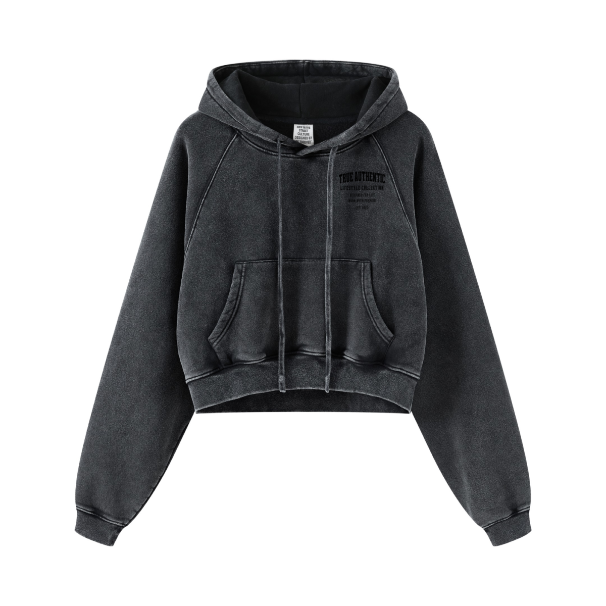 400GSM Women’s Retro-Wash Raglan Cropped Hoodie Snow wash