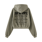400GSM Women’s Retro-Wash Raglan Cropped Hoodie Gray Green