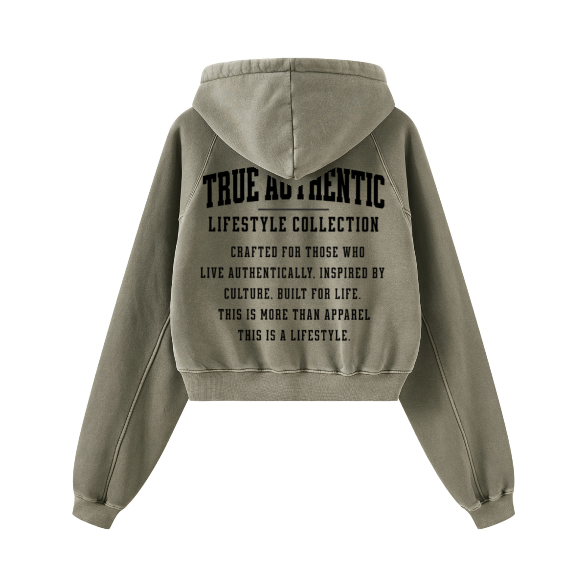 400GSM Women’s Retro-Wash Raglan Cropped Hoodie Gray Green