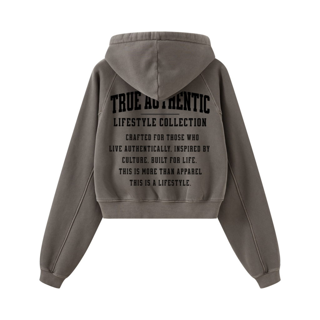 400GSM Women’s Retro-Wash Raglan Cropped Hoodie   Coffee