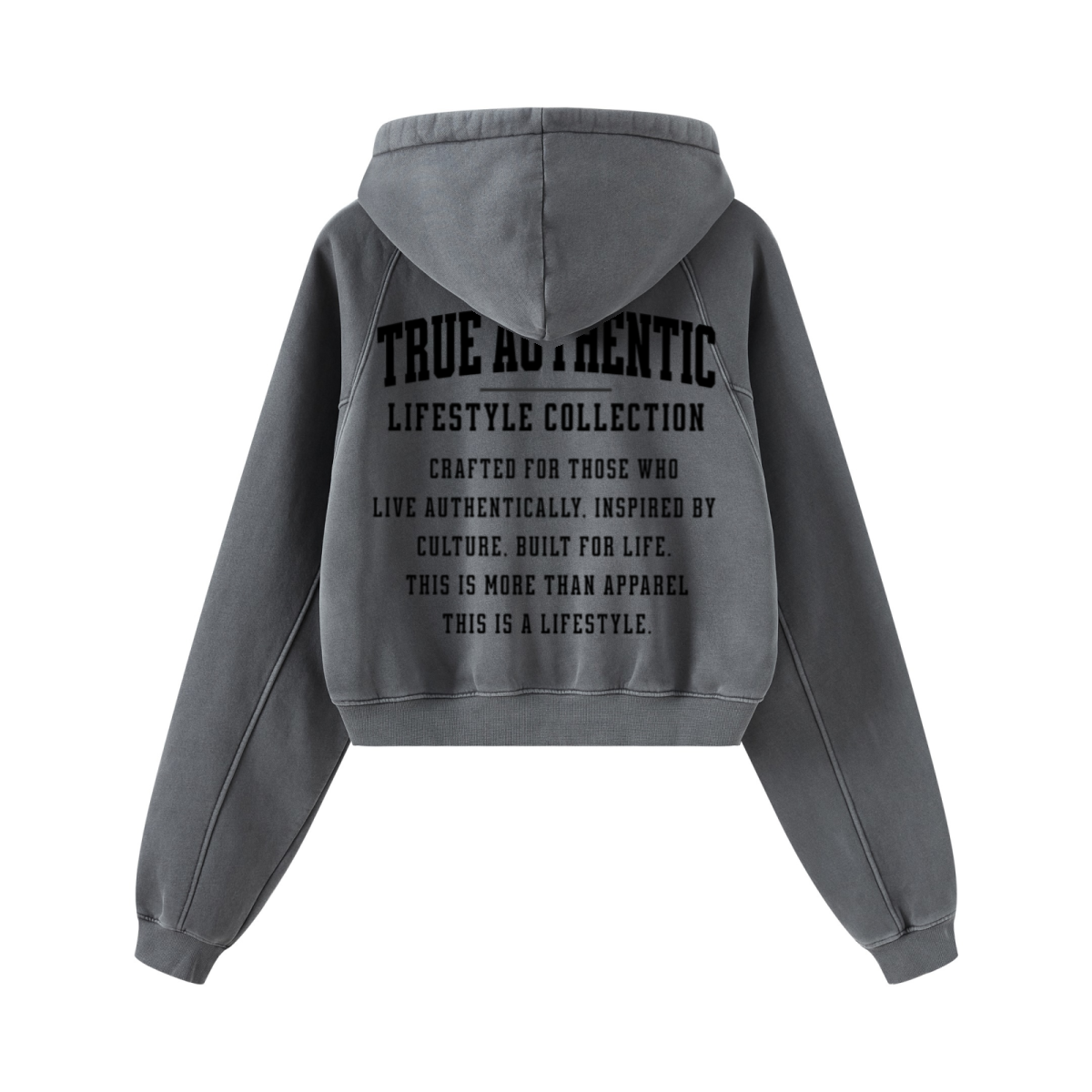 400GSM Women’s Retro-Wash Raglan Cropped Hoodie Dark gray