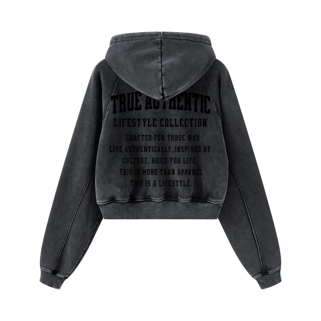 400GSM Women’s Retro-Wash Raglan Cropped Hoodie Snow wash