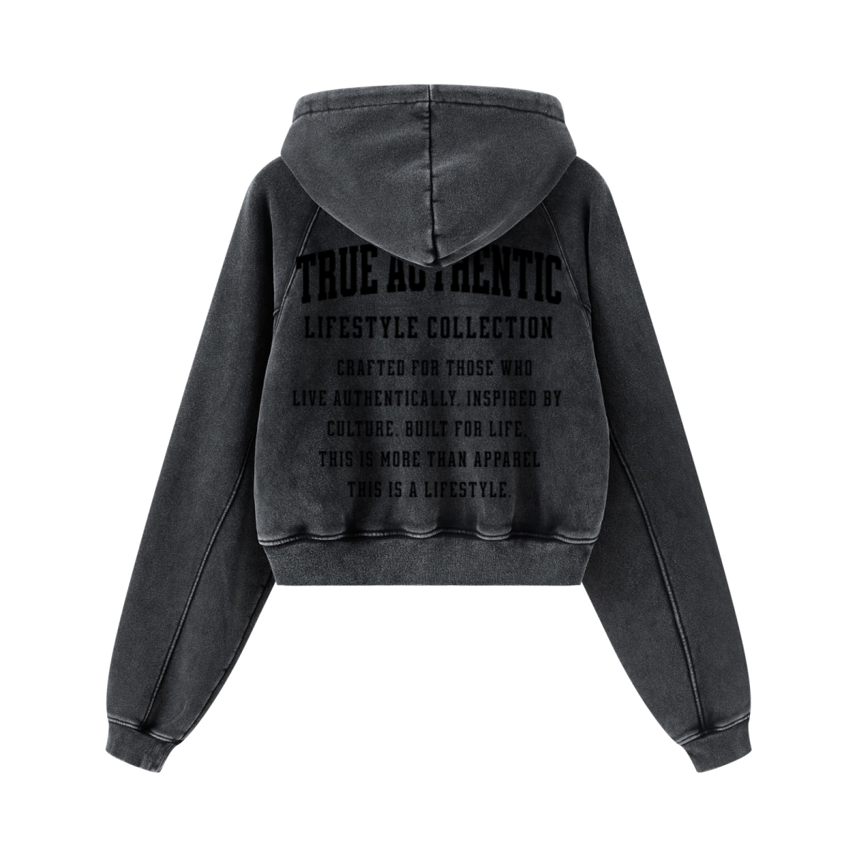 400GSM Women’s Retro-Wash Raglan Cropped Hoodie Snow wash