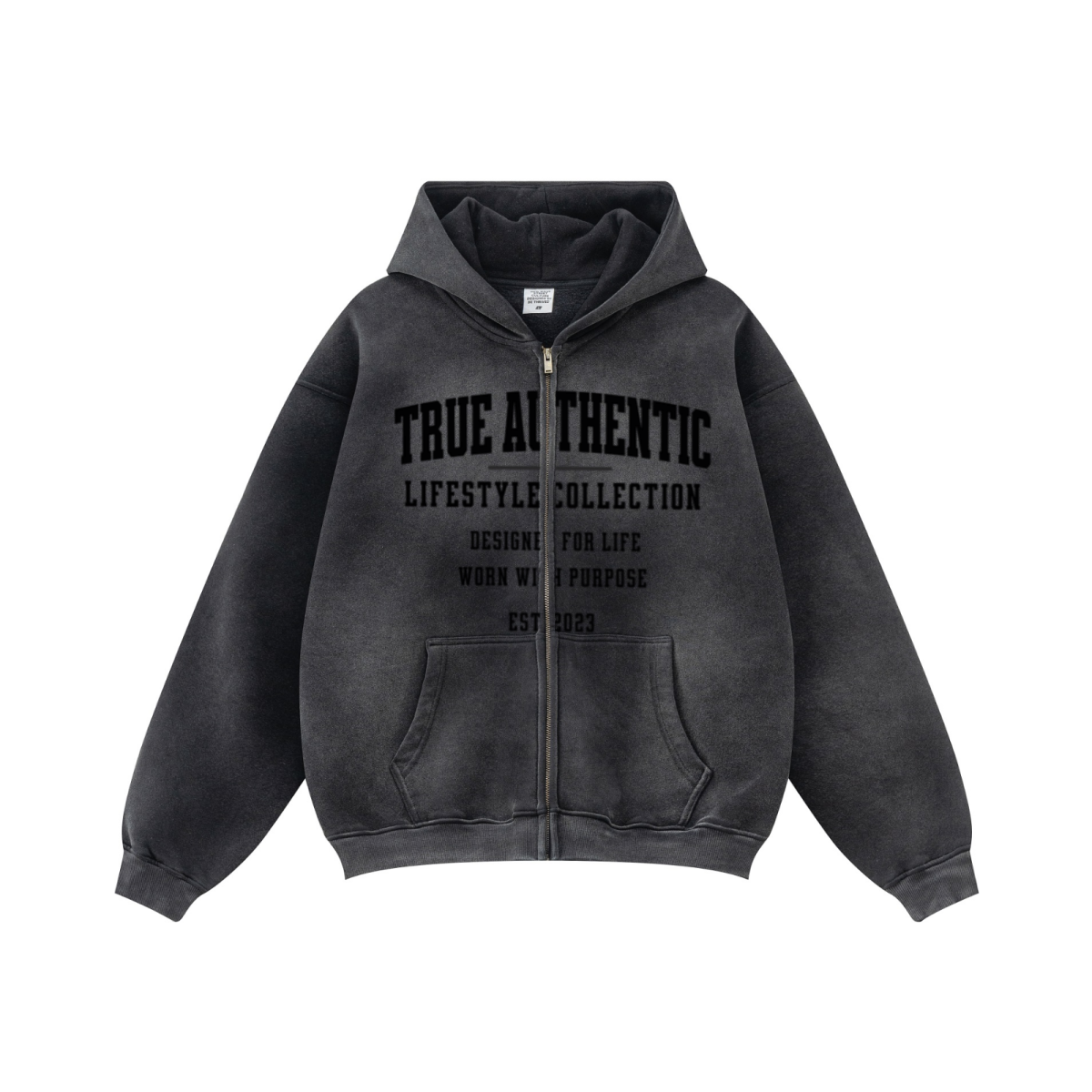 Obsidian 360GSM Washed Fleece Zip-Up Hoodie – Zip-Up Hoodie Black product view 2