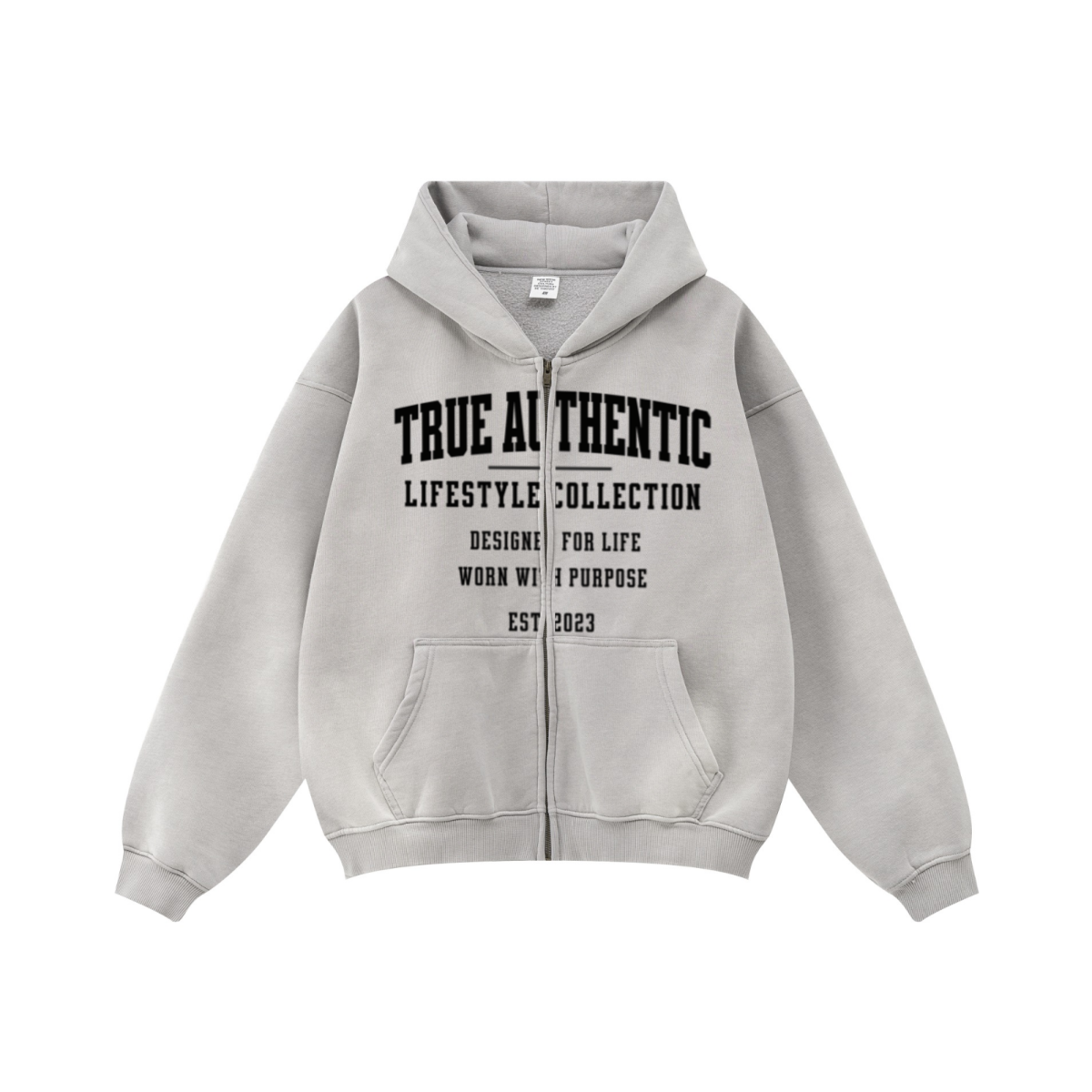 Obsidian 360GSM Washed Fleece Zip-Up Hoodie – Hoodie Light Grey product view 3