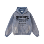 360GSM Unisex Monkey Wash Fall&Winter Fleece-Lined PP-Sprayed Zip-Up Hoodie Blue