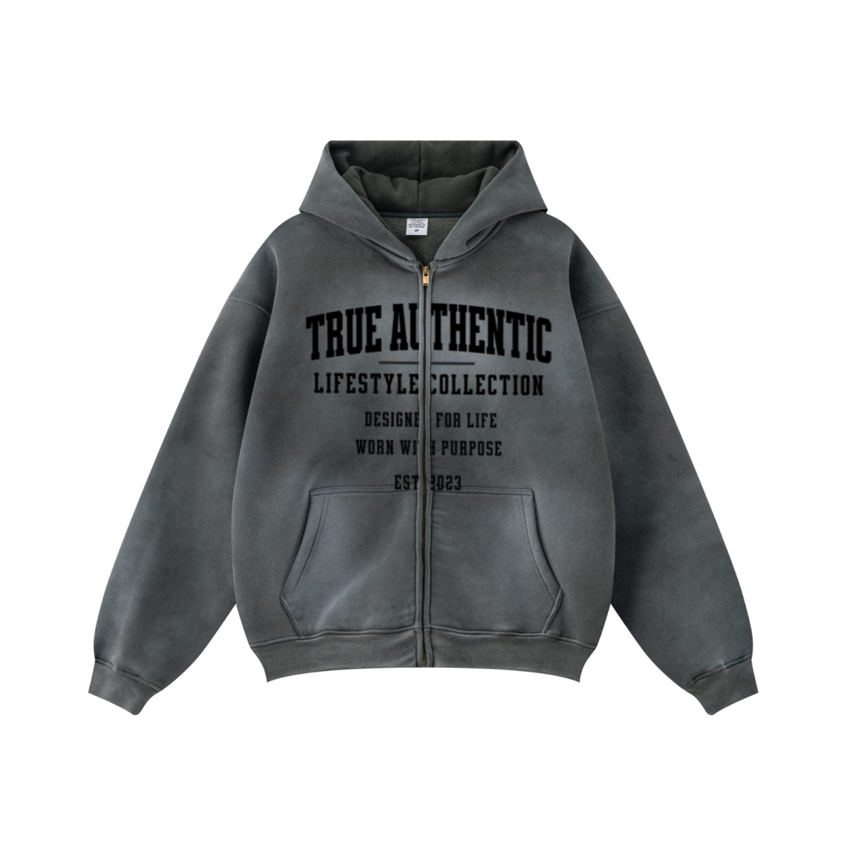 Obsidian 360GSM Washed Fleece Zip-Up Hoodie – Hoodie Dark Grey product view 4