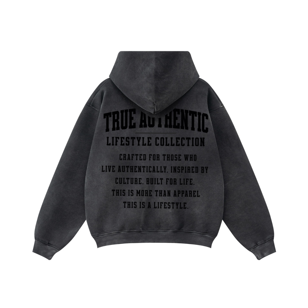 360GSM Unisex Monkey Wash Fall&Winter Fleece-Lined PP-Sprayed Zip-Up Hoodie Black