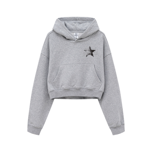 Essential 445GSM Women’s Cropped French Terry Hoodie – Hoodie Marled Gray product view 2