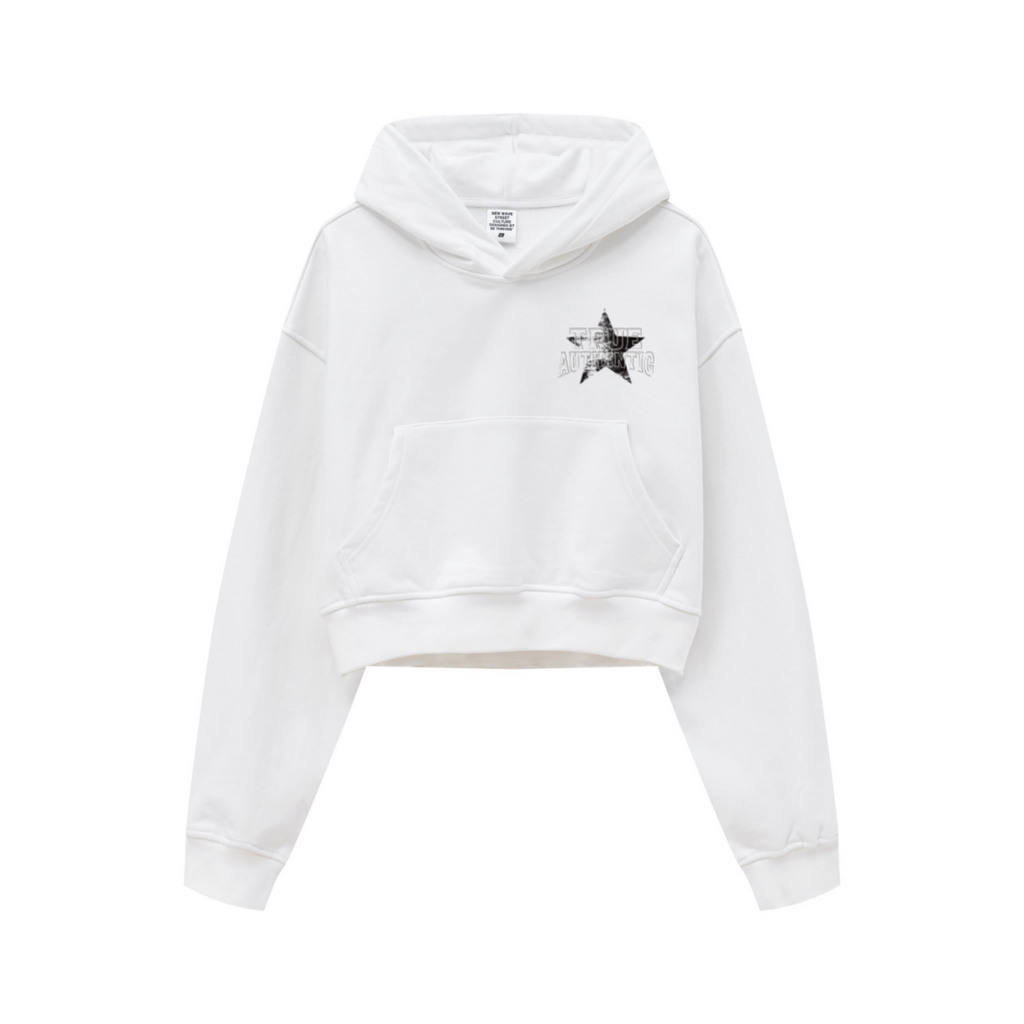 445GSM Women’s Cropped French Terry Hoodie Ivory White