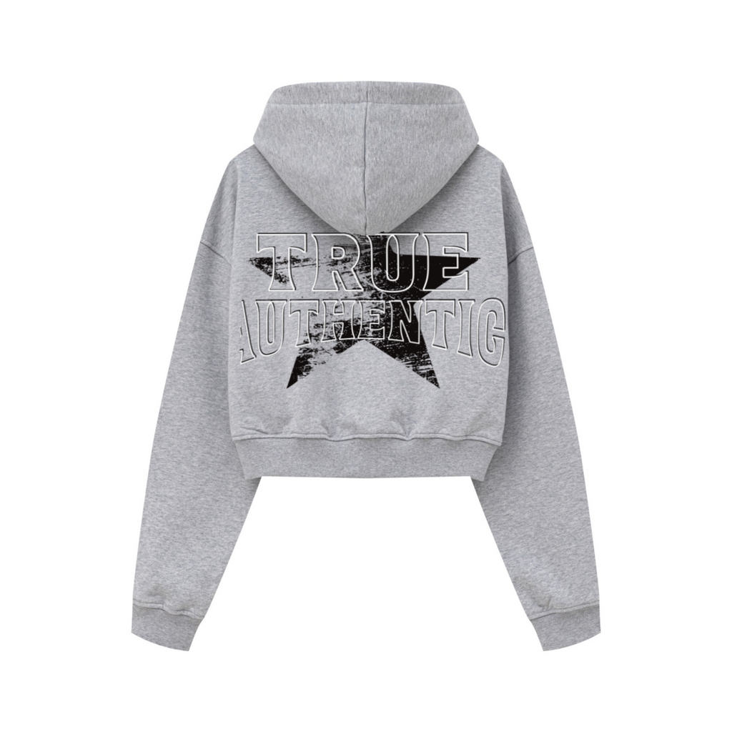 445GSM Women’s Cropped French Terry Hoodie Marled Gray
