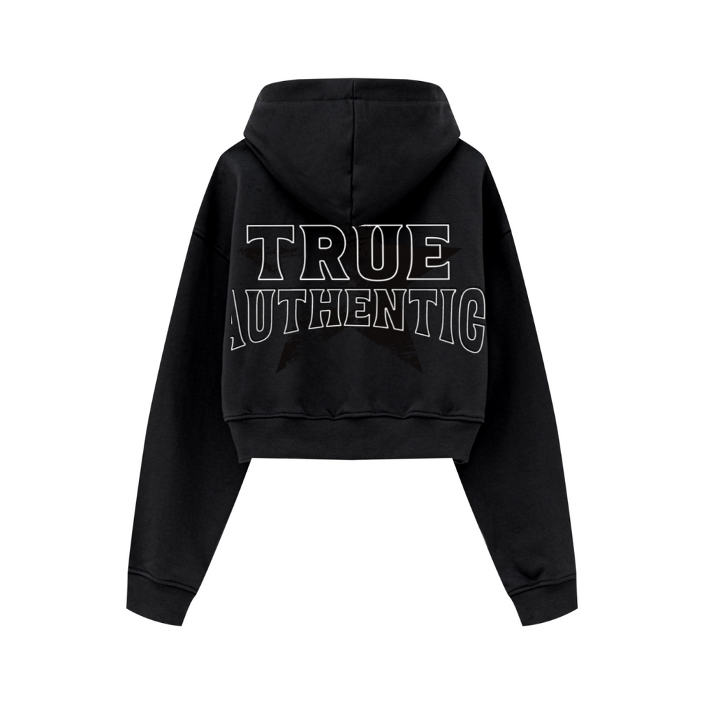 445GSM Women’s Cropped French Terry Hoodie Reactive Black