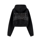 445GSM Women’s Cropped French Terry Hoodie Reactive Black
