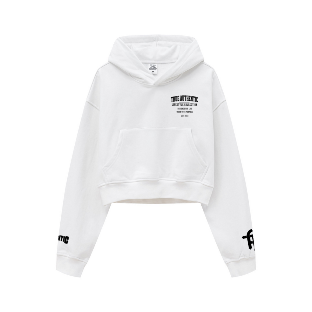 445GSM Women’s Cropped French Terry Hoodie Ivory White