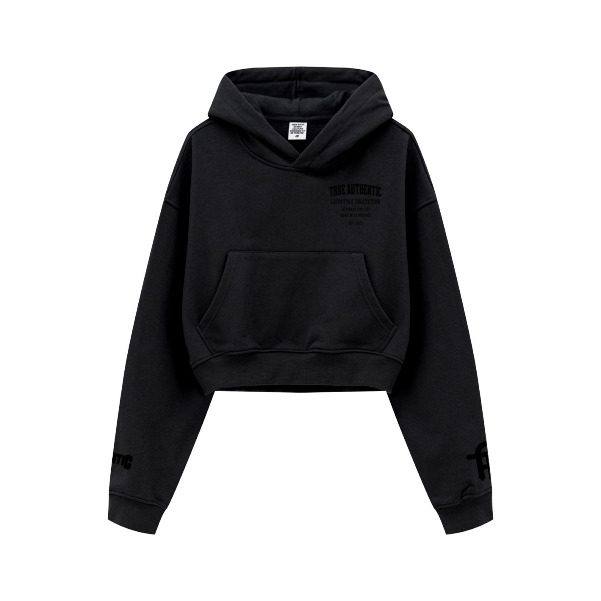 445GSM Women’s Cropped French Terry Hoodie Reactive Black