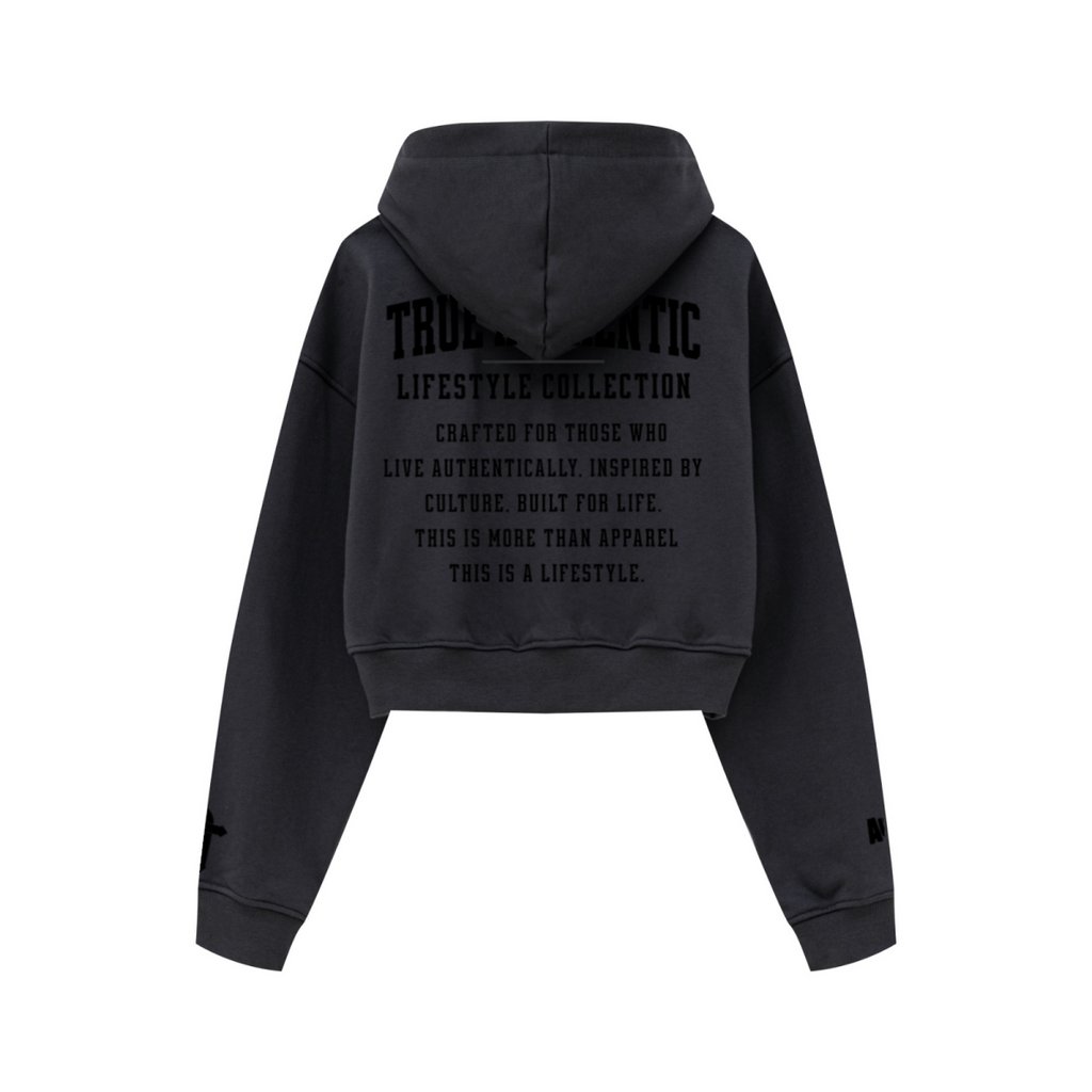 445GSM Women’s Cropped French Terry Hoodie Carbon Gray