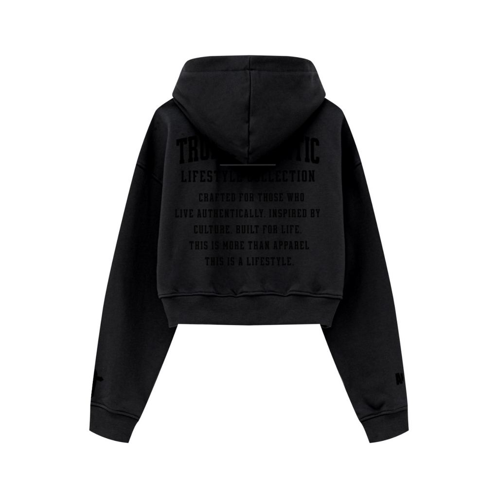 445GSM Women’s Cropped French Terry Hoodie Reactive Black