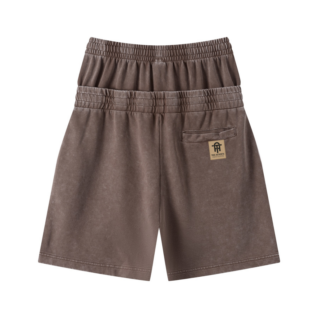 320GSM Heavyweight Cotton Slub Snow Wash Relaxed Fit Shorts Vintage Dark Brown
