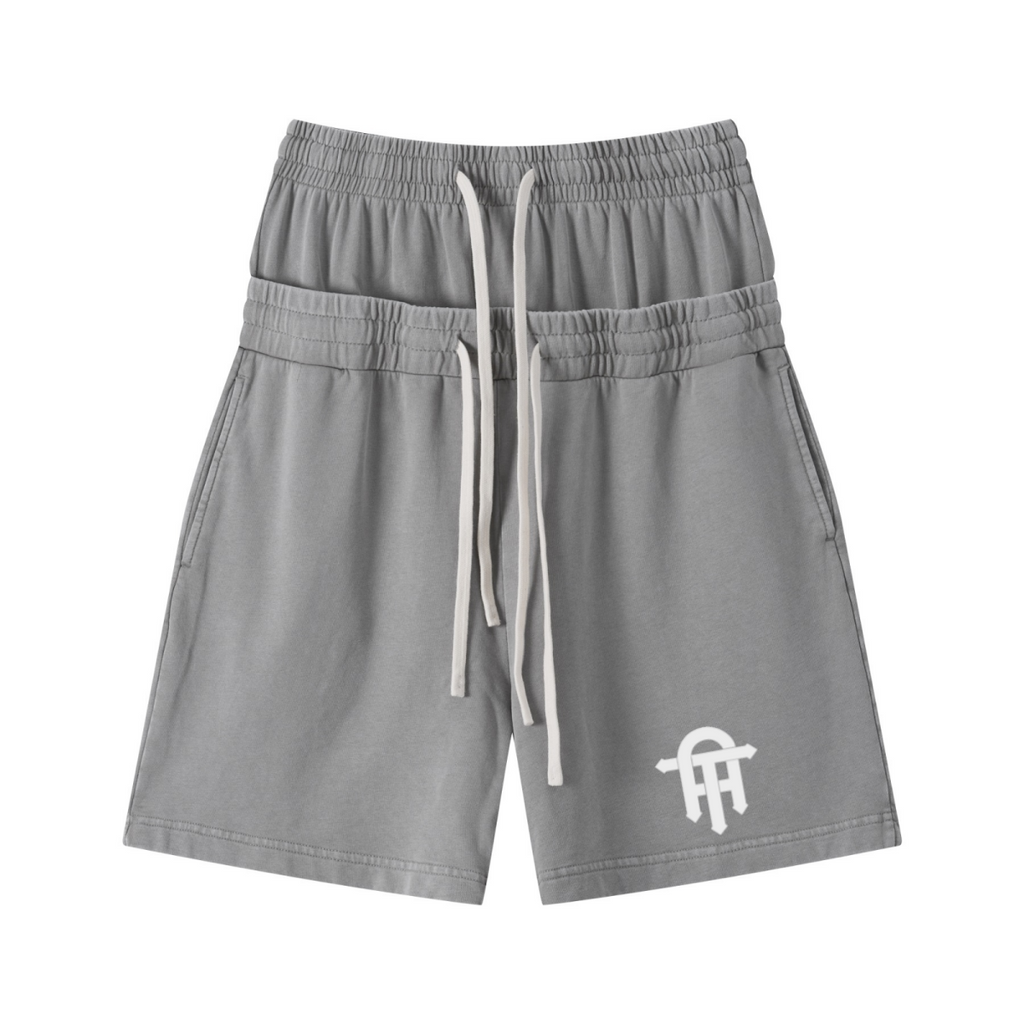 320GSM Heavyweight Cotton Slub Snow Wash Relaxed Fit Shorts Vintage Heather Gray