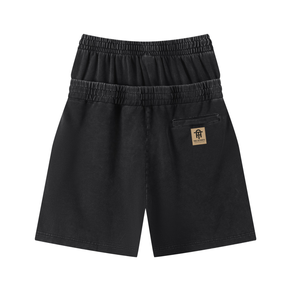 320GSM Heavyweight Cotton Slub Snow Wash Relaxed Fit Shorts Vintage Black