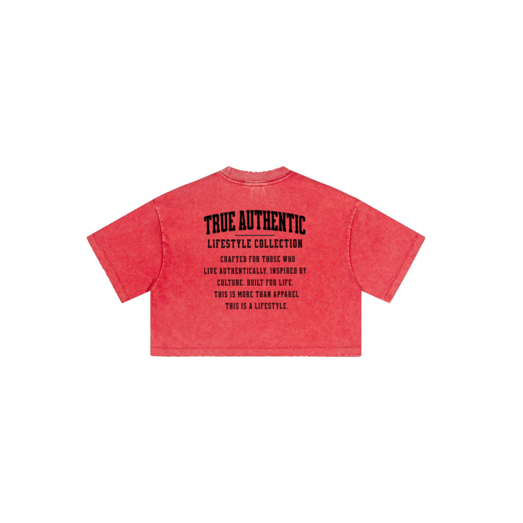 230GSM Women’s Cool-Touch Cropped High-Street Color Retro Snow-Wash T-shirt Red