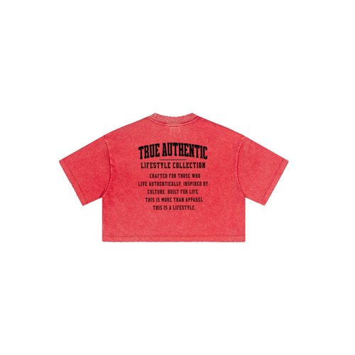 230GSM Women’s Cool-Touch Cropped High-Street Color Retro Snow-Wash T-shirt Red