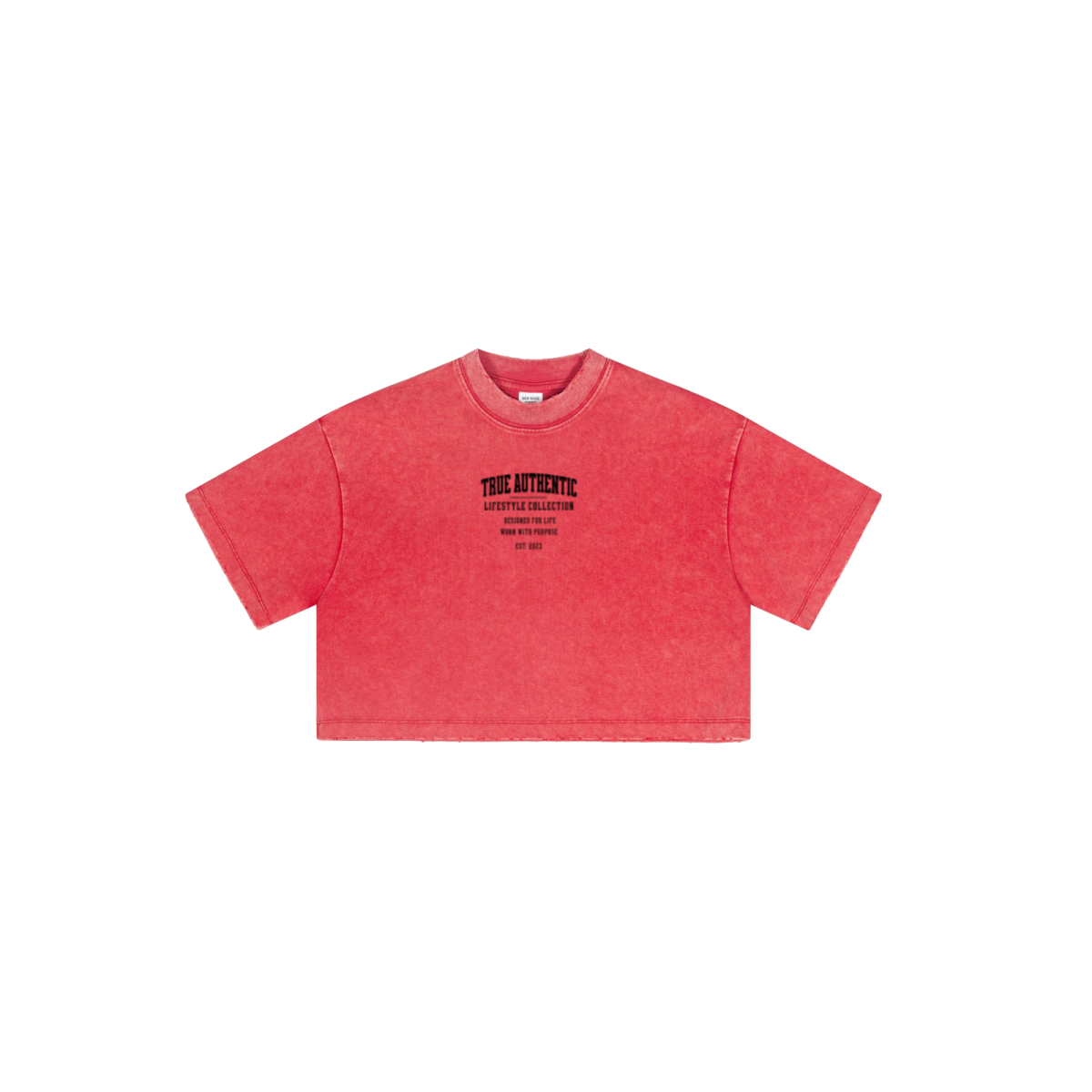 230GSM Women’s Cool-Touch Cropped High-Street Color Retro Snow-Wash T-shirt Red