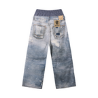 270GSM Men's Cotton Twill Denim Print Double Waist Loose Pants Blue