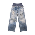 270GSM Men's Cotton Twill Denim Print Double Waist Loose Pants Blue