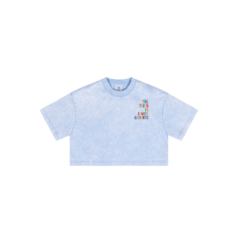 230GSM Women’s Cool-Touch Dopamine-Color Snow-Washed Vintage Cropped T-Shirt sky blue
