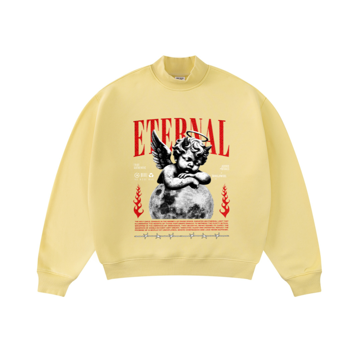 370GSM  Unisex Raw-Edge Ripped French Terry PP-Sprayed Sweatshirt Light Yellow