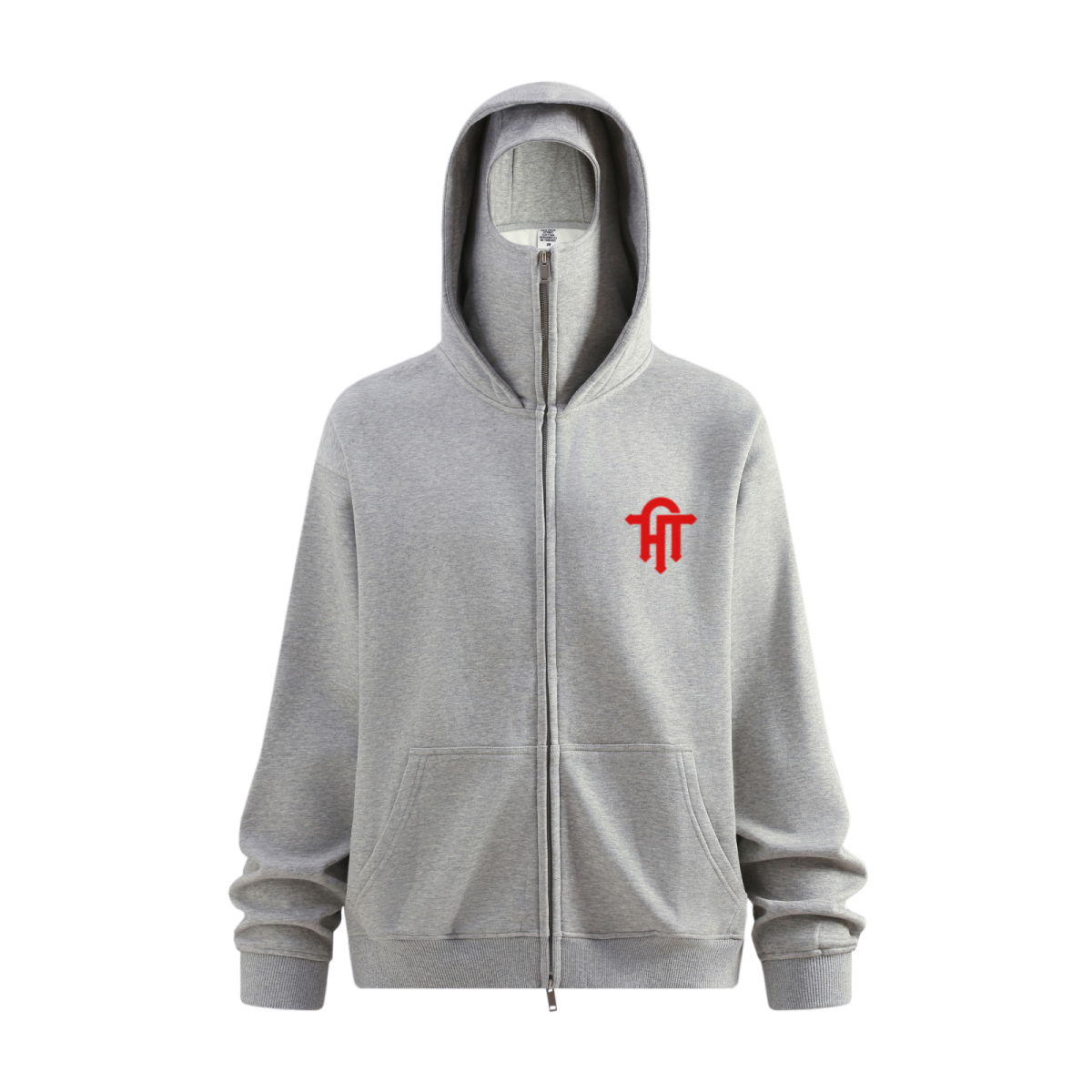 340GSM Men’s Trendy Fleece Zip-Up Windproof Face-Mask Hoodie Heathered Grey