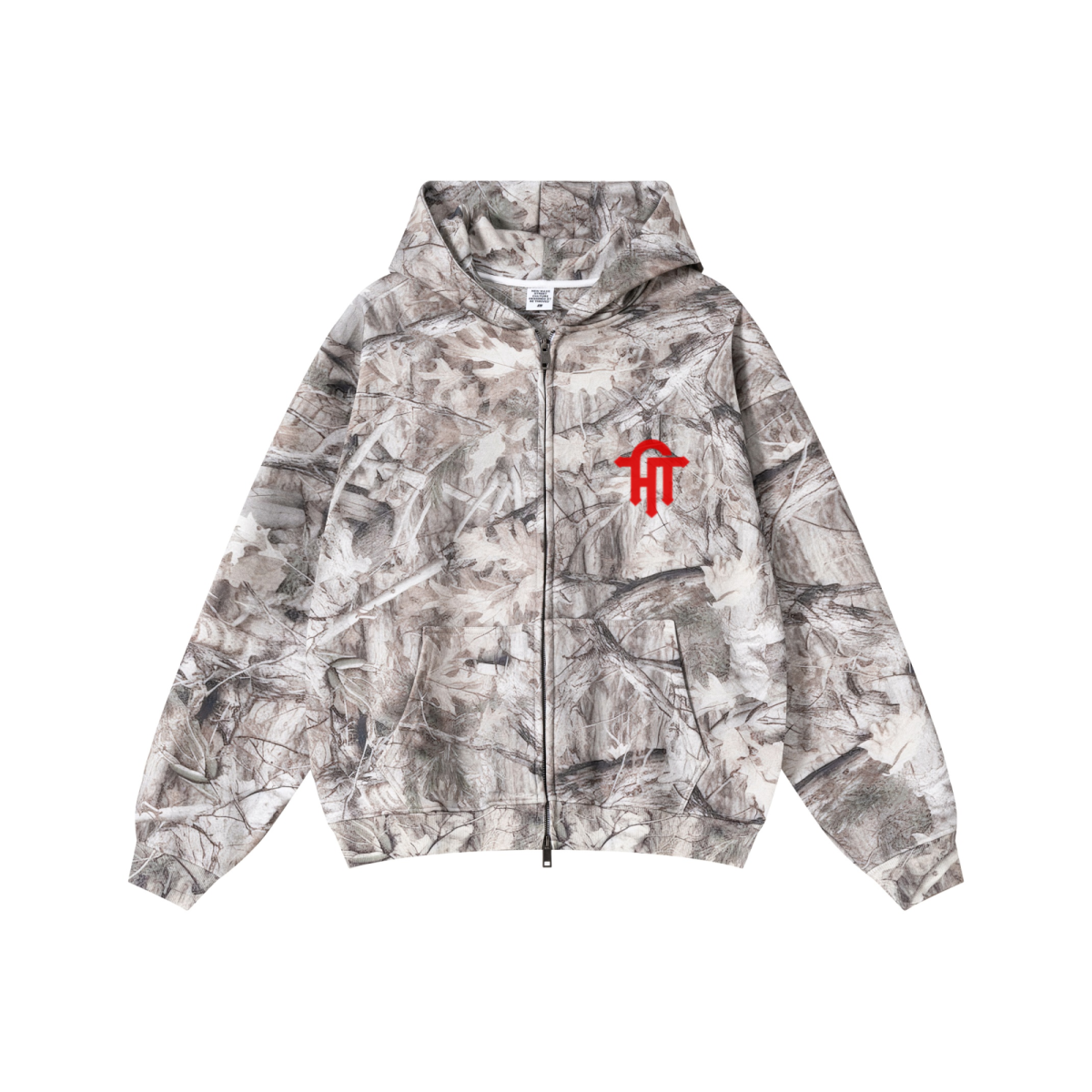 340GSM Unisex Heat Transfer Desert Camouflage Zip-Up Hoodie 	Branch Camouflage