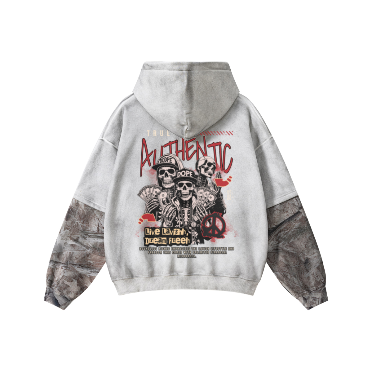 340GSM Men’s Faux-Two-Piece Heat-Transfer Desert Camo Panel Hoodie White