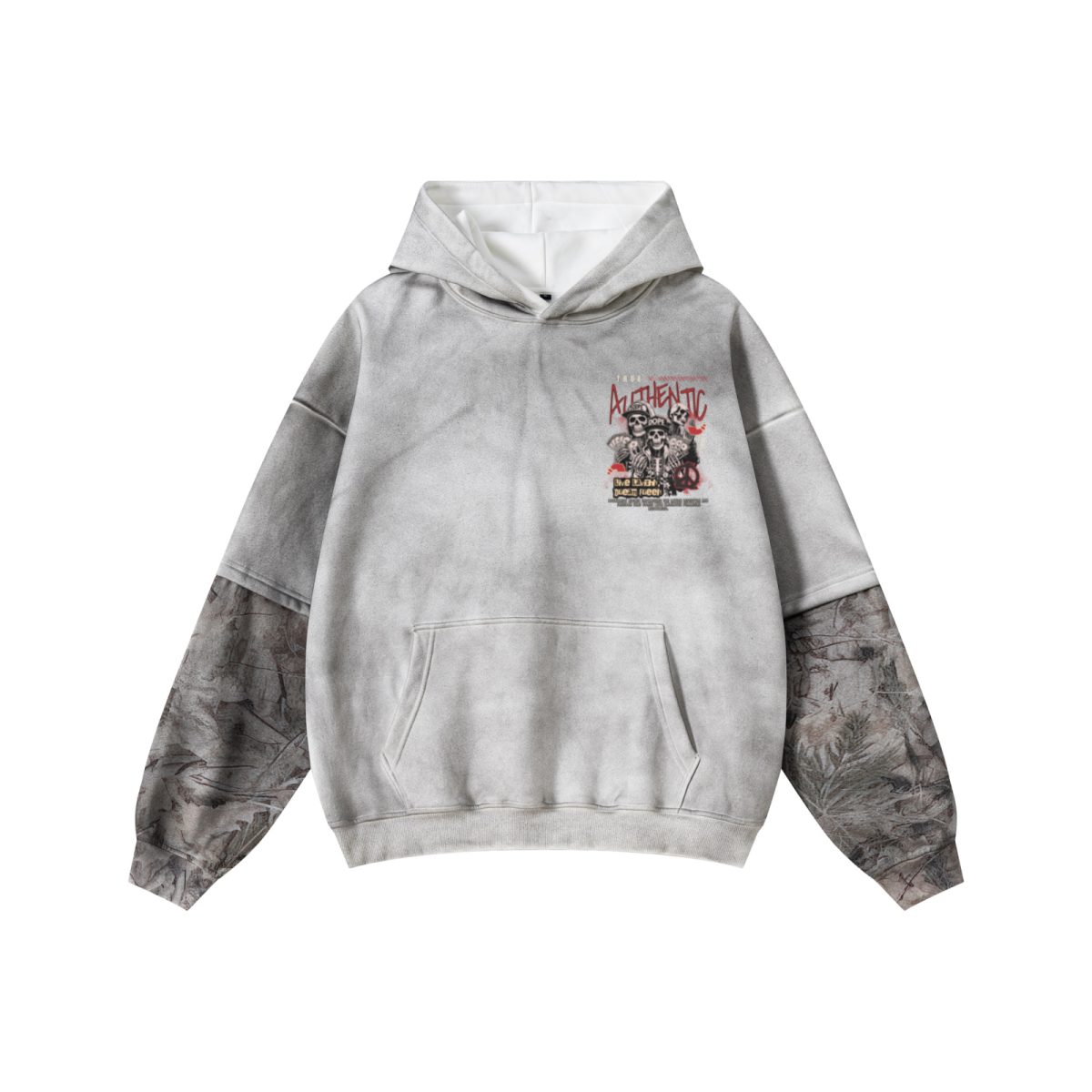 340GSM Men’s Faux-Two-Piece Heat-Transfer Desert Camo Panel Hoodie White