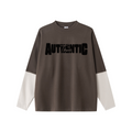 320GSM Unisex Faux Layered Solid Color Base Layer Long-Sleeve Coffee/Grey Apricot